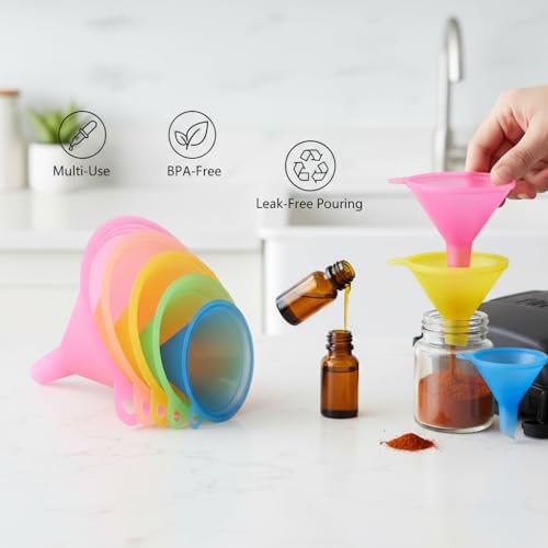 Plastic Funnel Set of 5 | Multi-Size & Multi-Color Mini Funnels for