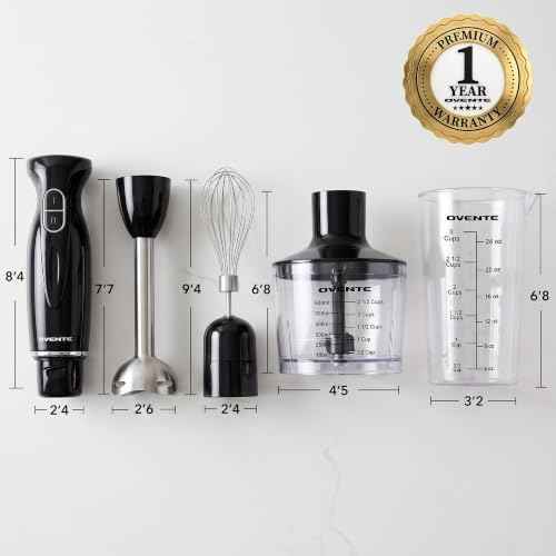 OVENTE Electric Hand Blender Set with 2 Mixing Speeds, 300W Black