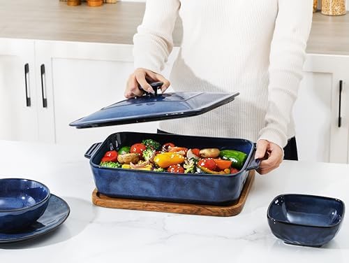 vicrays Ceramic Casserole Dish with Lid, 4.2 Quart Deep Baking Pan