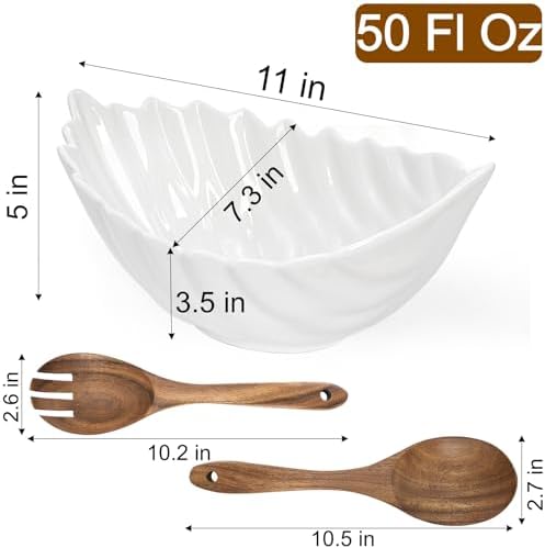 Hacaroa 50 Oz Large Ceramic Salad Bowl, Oval 11 Inch Medium Serving