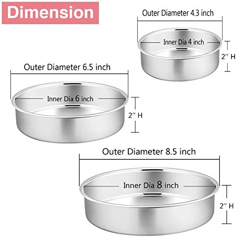 P&P CHEF Cake Pan Set of 3, 4" + 6" + 8" Round Baking Layer Cake Pan