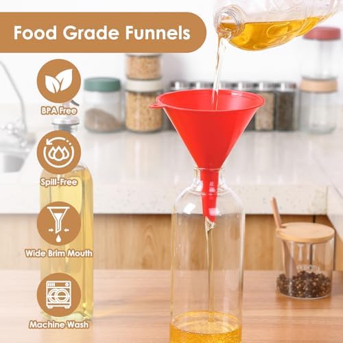 4 PCS Plastic Kitchen Funnel Set with Clean Brush, Food Grade Funnel