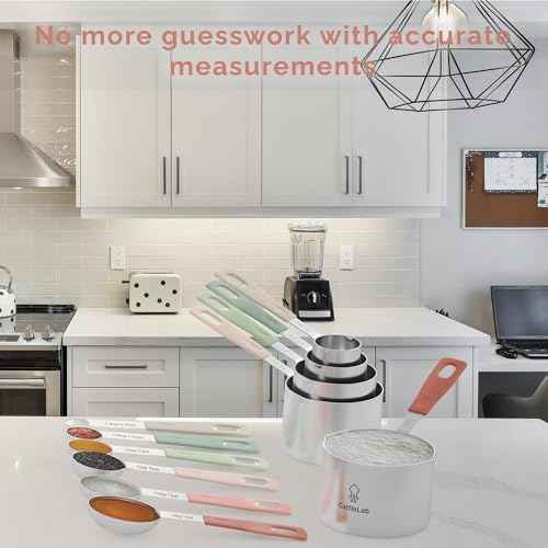 CuttleLab Measuring Cups and Measuring Spoons Set of 14 - Stainless Steel Measuring Cups and Spoons Set, Includes 1/8 Teaspoon Measuring Spoon, 1/8 Cup Measuring Cup, Leveler Dry (14, Country Chic)