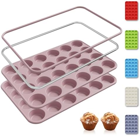 Socisen 2 Pack 24 Cups Mini Muffin Pan with Metal Reinforced Frame