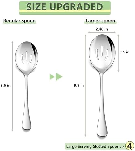 E-far Large Serving Slotted Spoons, Stainless Steel Serving Utensils