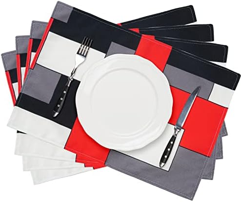 Red Grey Black White Placemats Set of 4,Geometric Square Table Place