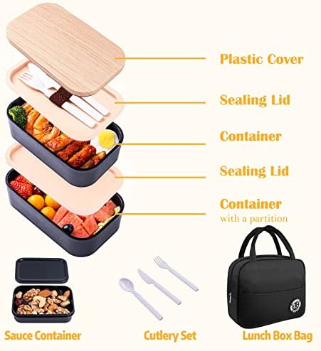 Healfyya Bento Box with Lunch Bag Microwavable All-in-One Meal Prep