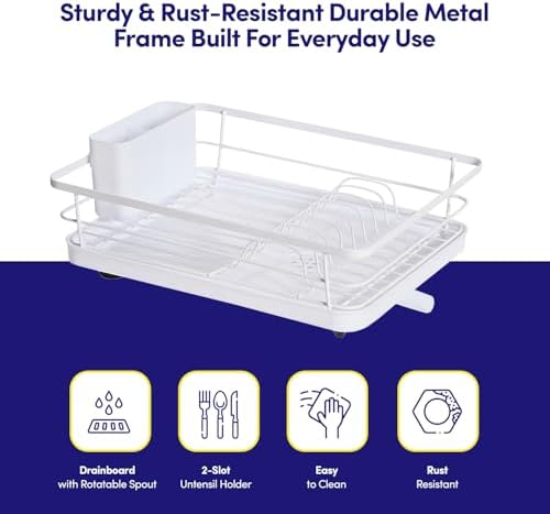 3 Piece Dish Drying Rack with Drainboard, White