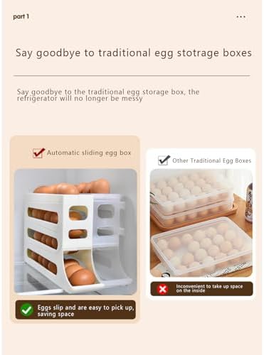 30 Eggs Egg Holder For Fridge Auto Rolling Fridge Egg Organizer,4