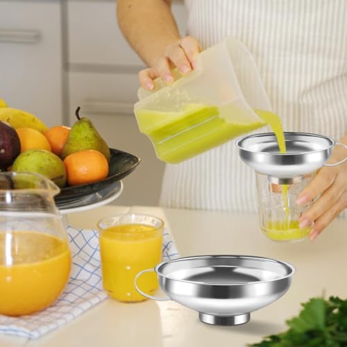 3Pcs Stainless Steel Kitchen Funnel,Large Funnels for Regular Mouth