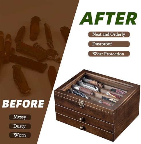 Knife Display Case with Glass Lid, 3-Layer