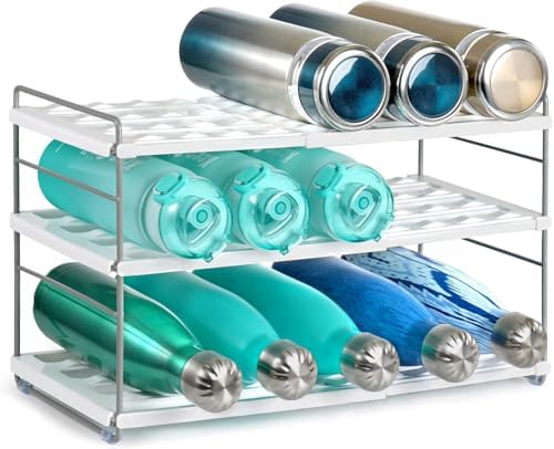 10.6-16.7" Adjustable Width Water Bottle Organizer for Cabinet, 3-Tier
