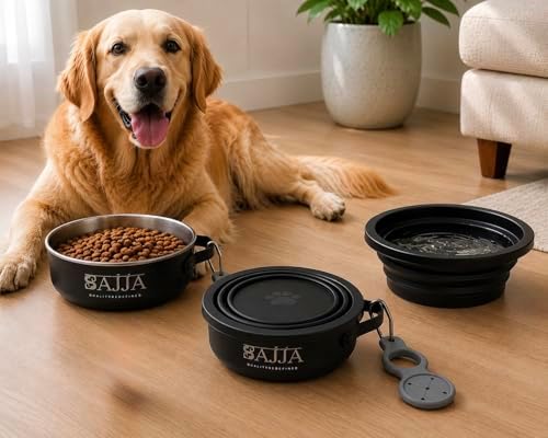 Black Collapsible Travel Dog & Cat Bowl – BPA-Free Silicone & 18/8