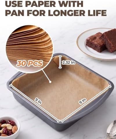 Bake Choice 9 x 9 Square Brownie Pan, Baking Pan with 30 Pcs Pre Cut