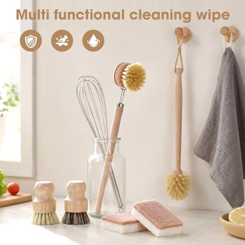 6-Pack Bamboo Dish Brush and Sponge Set