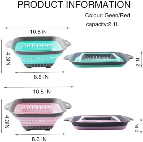 Collapsible Colander Set, Square Round Triangles Silicone Kitchen