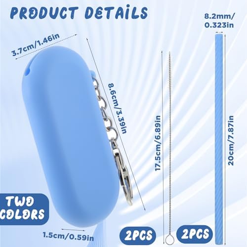 2 Sets Silicone Reusable Straws with Case, Portable Travel Straw with