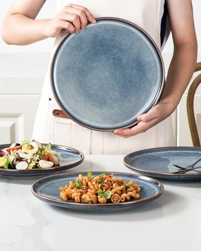 UNICASA 11 Inch Ceramic Dinner Plates Set of 4 – Large Blue Plates for