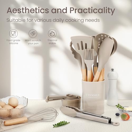NCUE 26-Piece Food Grade Silicone Kitchen Utensils Set with Wooden