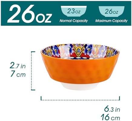 vancasso 26 Oz Ceramic Cereal Bowls Set of 6, Bohemian Soup Salad