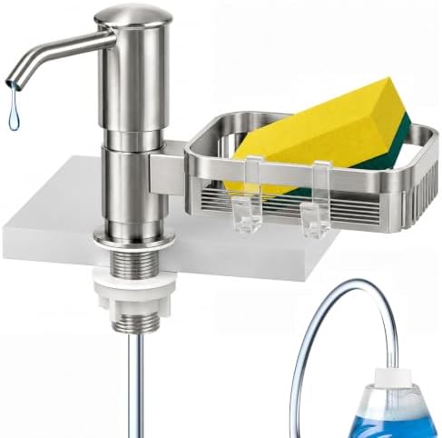 Kitchen Sink Soap Dispenser with Sponge Holder, Brushed Nickel