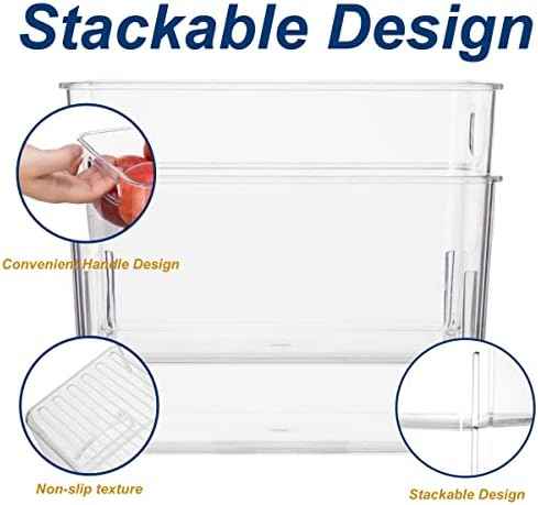 Set Of 8 Clear Pantry Organizer Bins Refrigerator Organizer Bins ,Plastic Stackable Fridge Organizer Clear Storage Bins For Organizing Kitchen,Cabinet And Countertops,BPA Free(4 Small & 4 Large)