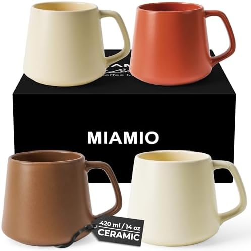 MIAMIO - Coffee Mugs Set of 4, Ceramic (14oz) - Luxe (Beige Pastel)