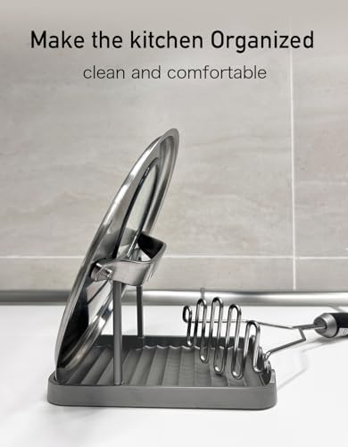 Anti-Rust Metal Spoon Rest with Lid Holder While Cooking, Grey