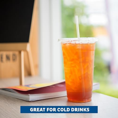Freshware Clear Plastic Cups with Flat Lids and Straws