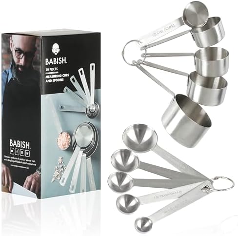 Babish 10-Piece Stainless Steel Measuring Cups and Spoons Set – Heavy-Duty, Rust-Resistant Baking and Cooking Measurement Tools