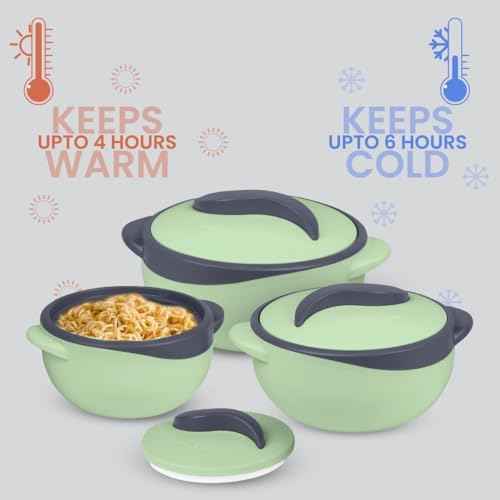 Pinnacle Insulated Casserole Dish with Lid 3 pc. Set 2.6/1.5/1 qt. Hot Pot Food Warmer/Cooler –Thermal Soup/Salad Serving Bowl- Stainless Steel Hot Food Container–Best Gift Set for Moms –Holidays