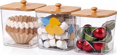 Coffee Pod Storage Containers with Bamboo Lid, BPA-Free Clear Coffee
