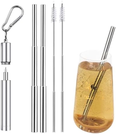 Collapsible Metal Drinking Straws, 2 Packs Telescopic Straw With Case