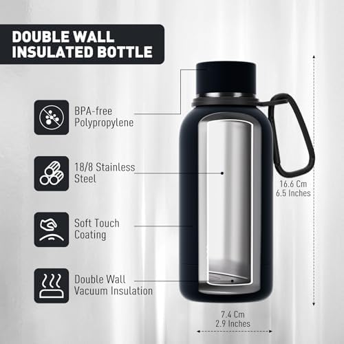Exllena Small Water Bottle 12oz with Clip, Double Wall Stainless Steel