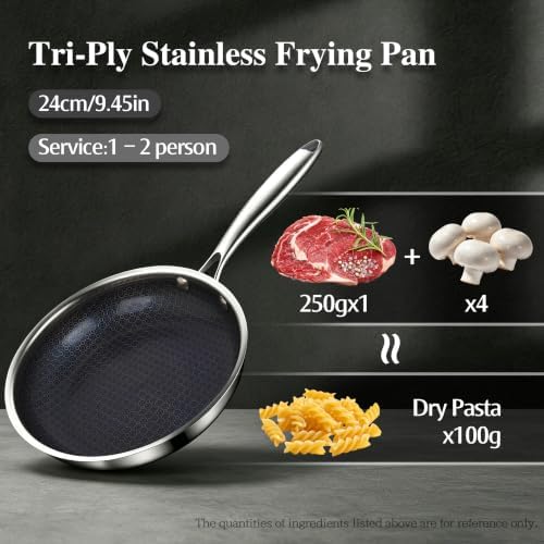 BRASA,3PCS,Nonstick Frying Pan Set,7.87in+9.45in+11.02in,Stainless Steel Pan Set,Skillet set Ceramic Nonstick Cookware set,Compatible Gas,Induction Dishwasher Safe PFOS,PFOA Free Frying Pan Set