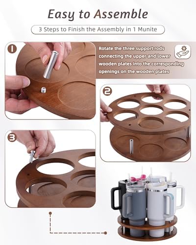 Rotating Wood Tumbler Organizer, 30 oz 40 oz Spinning Turnable