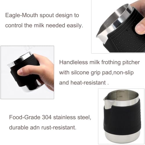 Milk Frothing Pitcher,350ml/12oz Espresso Steaming Pitchers,Stainless