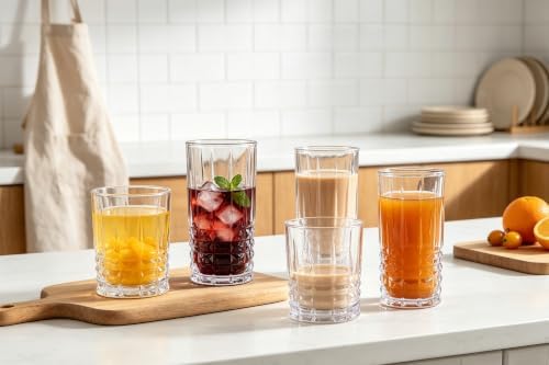 Drinking Glasses Set of 8, 12oz Rocks Glasses and 14oz Highball