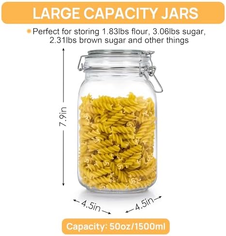 CHEFSTORY 50oz Glass Food Storage Jars, 3 Pack