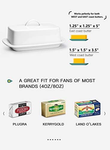 Sweese Large Butter Dish with Lid for Countertop, Porcelain 8oz Butter