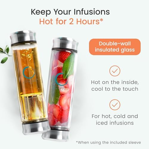 Pure Zen Tea Infuser Bottle, 13 oz, Tea Bottle with Infuser, Tea Gift