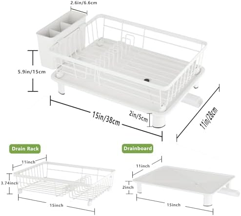 Dish Drainer Rack with Drip Tray, Sink Dish Drainer with Drainage