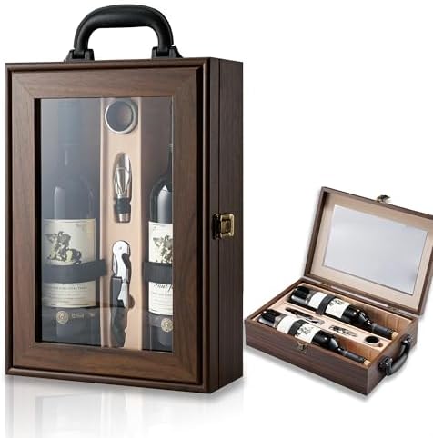 Wine Box, 2 Bottle Top Handle with 3 Accessory Gift for