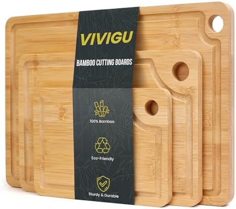 VIVIGU Bamboo Cutting Boards for Kitchen, 3-Piece Wood Cutting Board