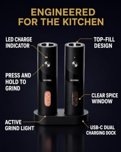 Rechargeable Electric Salt and Pepper Grinder Set, 2-Pk