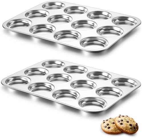 P&P CHEF 12-Cup Muffin Top Pan, Cupcake Pan with Shallow Side, 2PC &