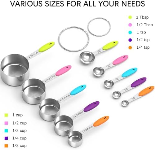 TILUCK Nesting Measuring Cups and Spoons Set, Stainless Steel with