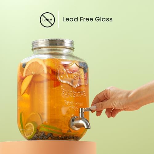 1-Gallon Drink Dispenser. Glass Beverage Dispenser with Stainless