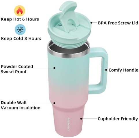 BJPKPK 40 oz Insulated Tumbler with Handle & Straw, Stainless Steel