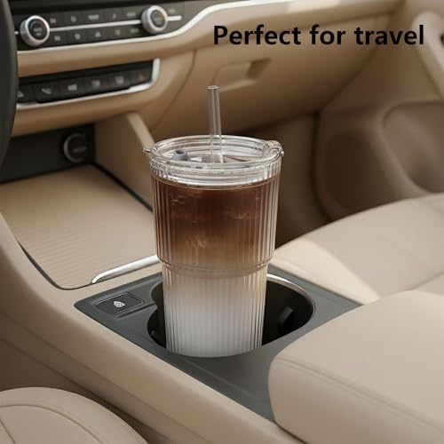 Ruckae Ribbed 2pack 20oz Glass Cups with Bamboo & Plastic Lids and